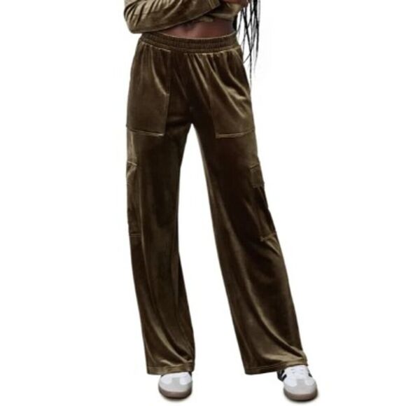 NIA Olive Velour Cargo Pants NWT Sz. M - Picture 1 of 6